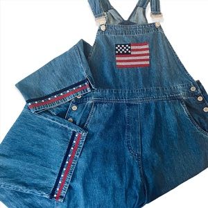 Vintage Y2K/90s Denim & Co embroidered flag overalls